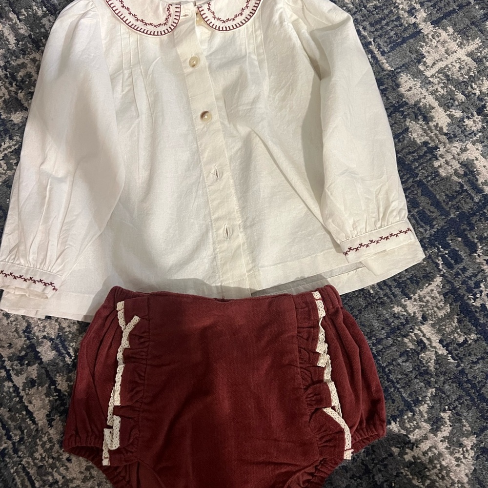 White and Red Kids Blouse and Bloomers Set